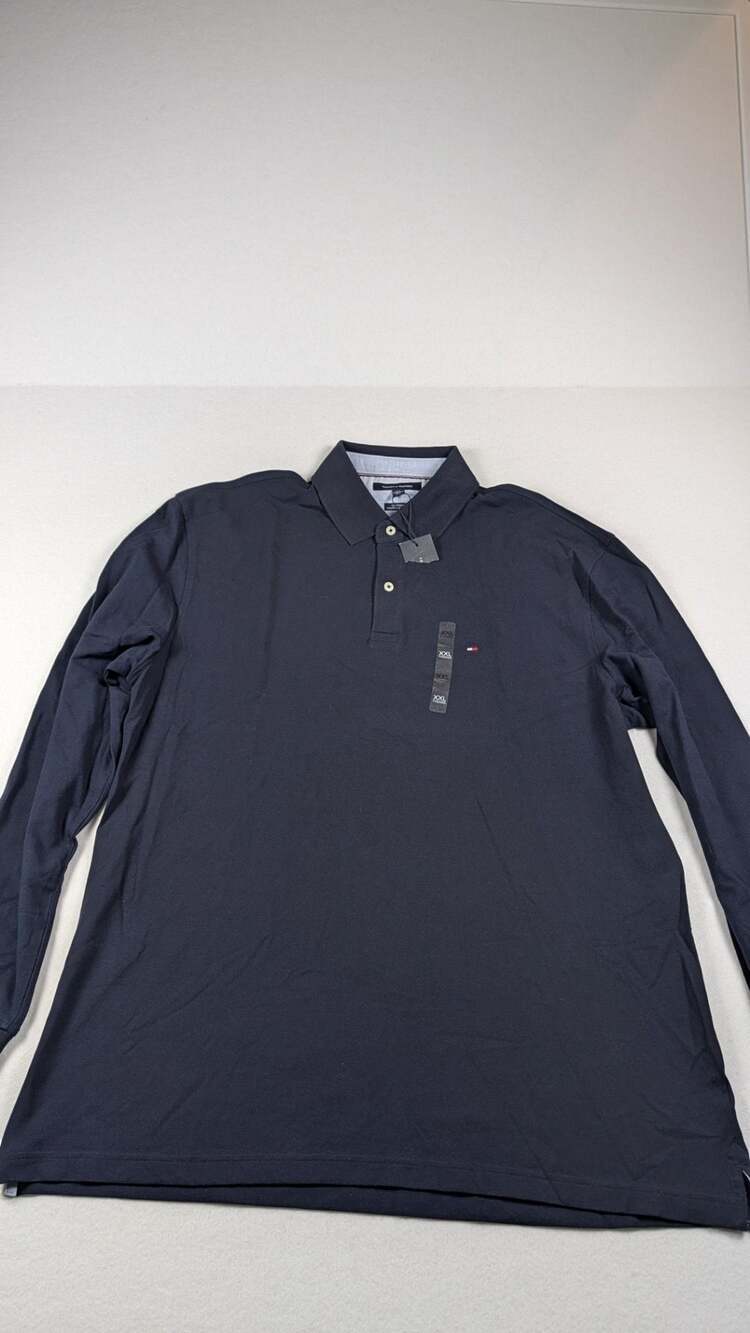 Tommy Hilfiger Mens Regular Fit Long Sleeve Stretch Polo Shirt Navy Blue XXL NWT